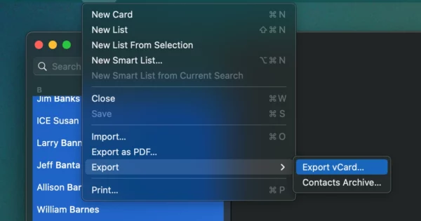 Export vCard from Apple Contacts