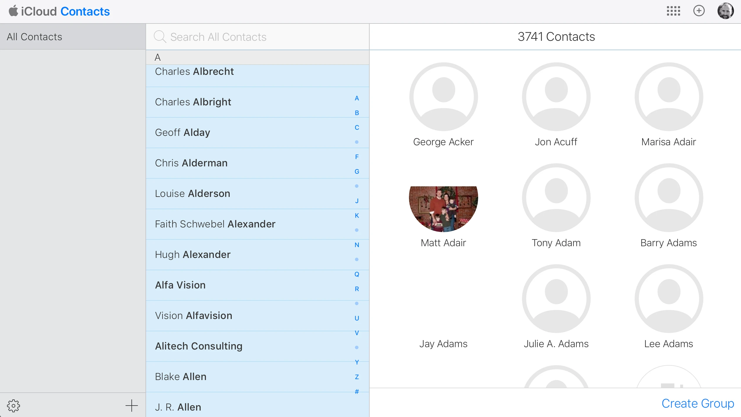 Select all contacts in iCloud Contacts
