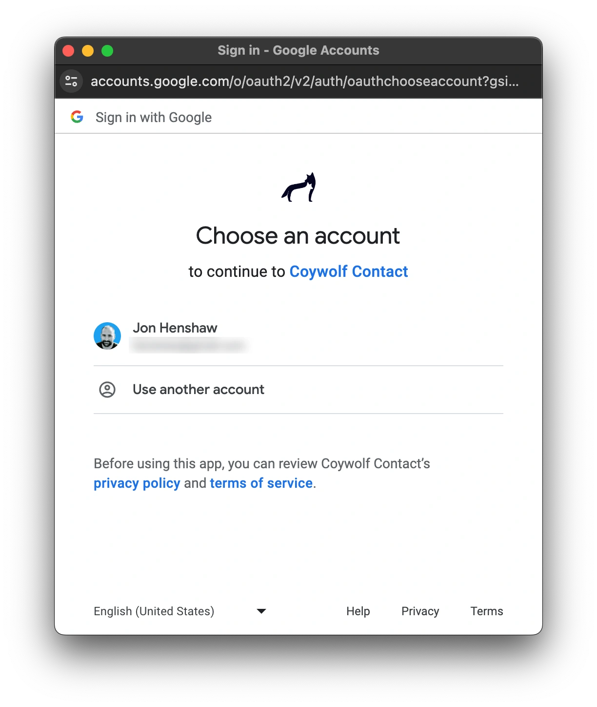 Choose Google Account